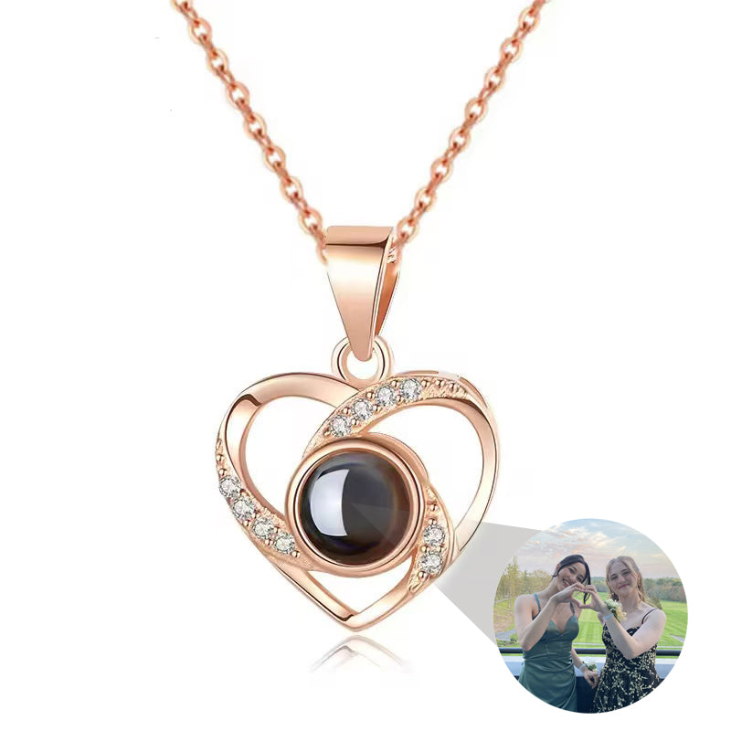Custom Photo Projection Necklace, Personalized Hidden Picture Heart Pendant Gift for Mom Wife Girlfriend Anniversary Birthday