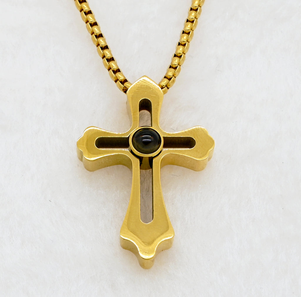 custom-photo-projection-cross-necklace-gold
