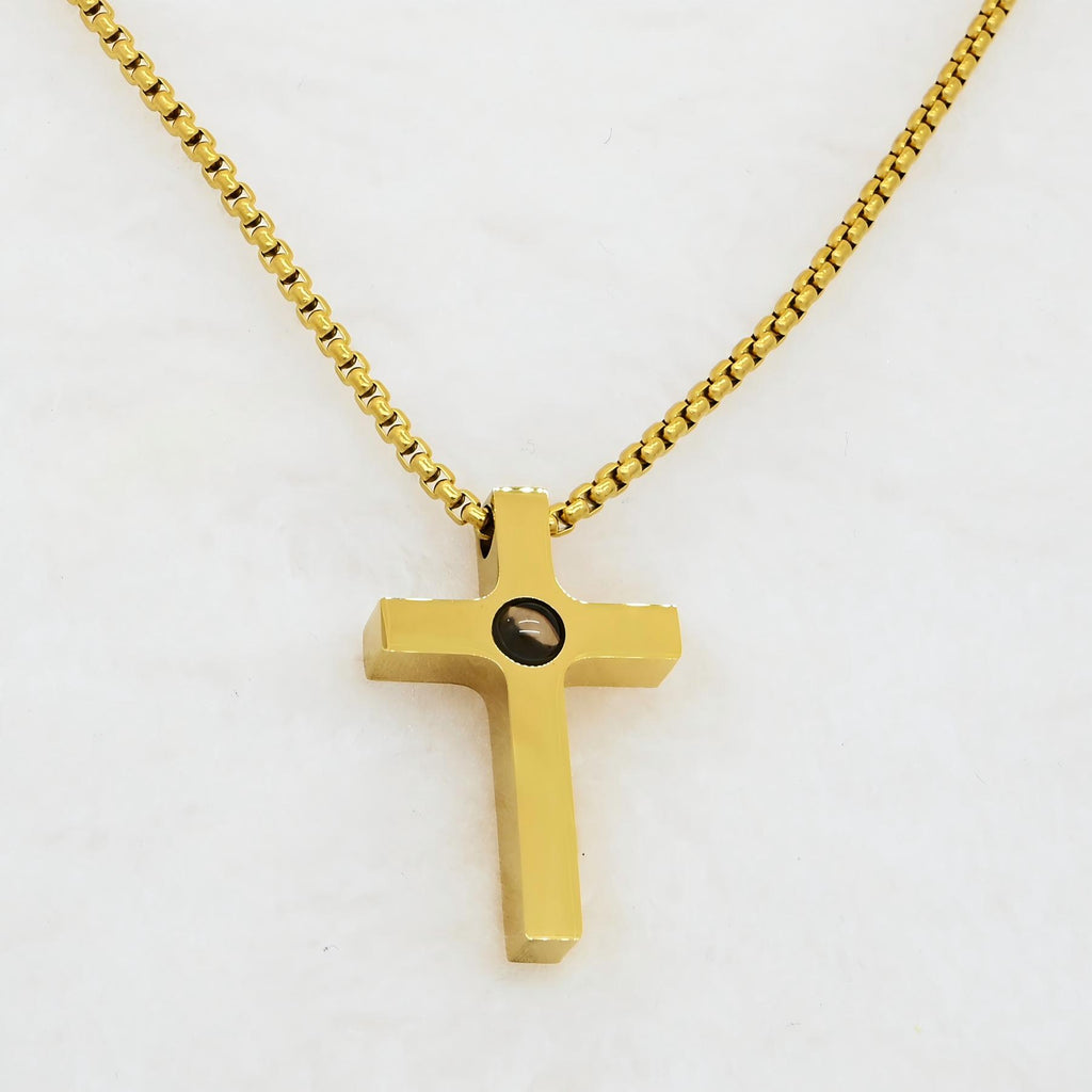 custom-photo-projection-cross-necklace-gold-simple