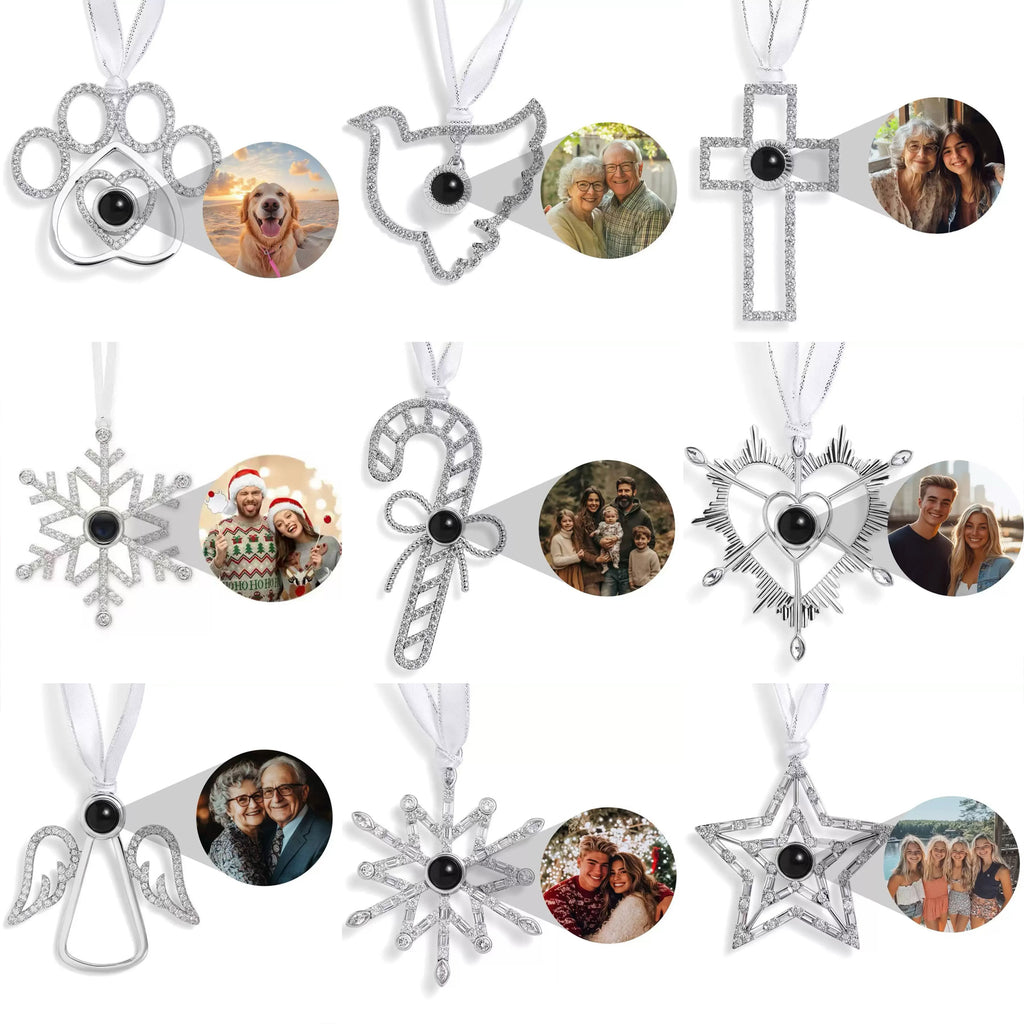 Personalized Photo Projection Ornament | Angel, Bird, Snowflake Christmas Tree Hanging Decor, Memorial Gift