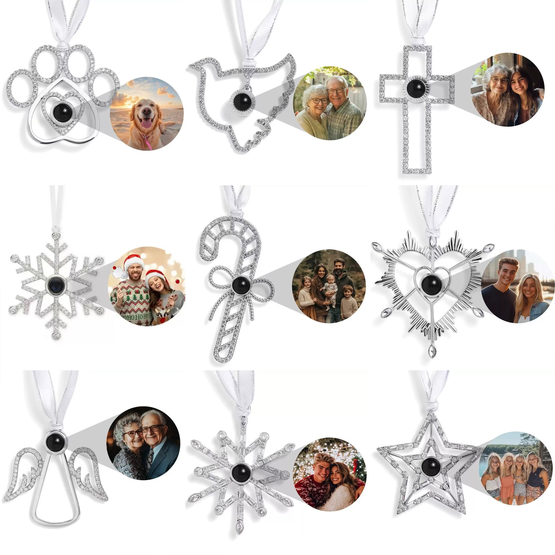 Personalized Photo Projection Ornament | Angel, Bird, Snowflake Christmas Tree Hanging Decor, Memorial Gift