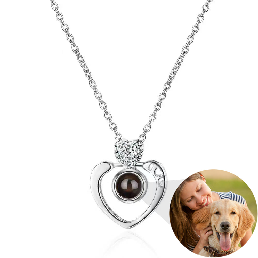Custom Diamond Heart Photo Projection Necklace – 100 Languages I Love You 2-Way Wear