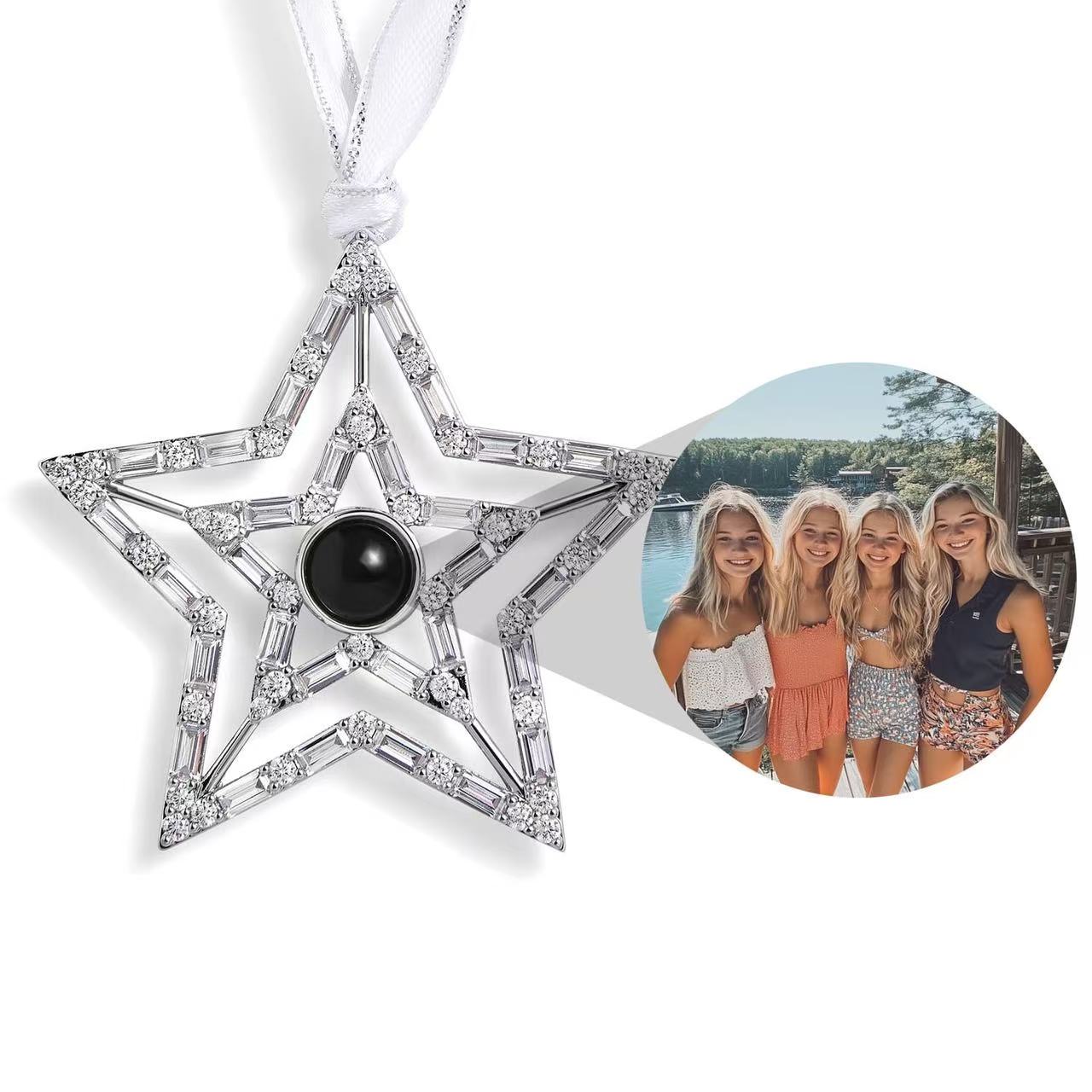 Personalized Photo Projection Ornament | Angel, Bird, Snowflake Christmas Tree Hanging Decor, Memorial Gift