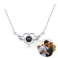 Photo Projection Angel Wing Necklace, Hidden Picture Heart Pendant Gift for Her