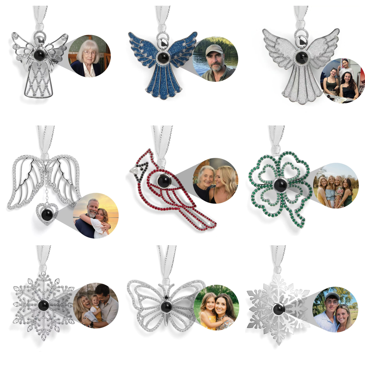 Personalized Photo Projection Ornament | Angel, Bird, Snowflake Christmas Tree Hanging Decor, Memorial Gift