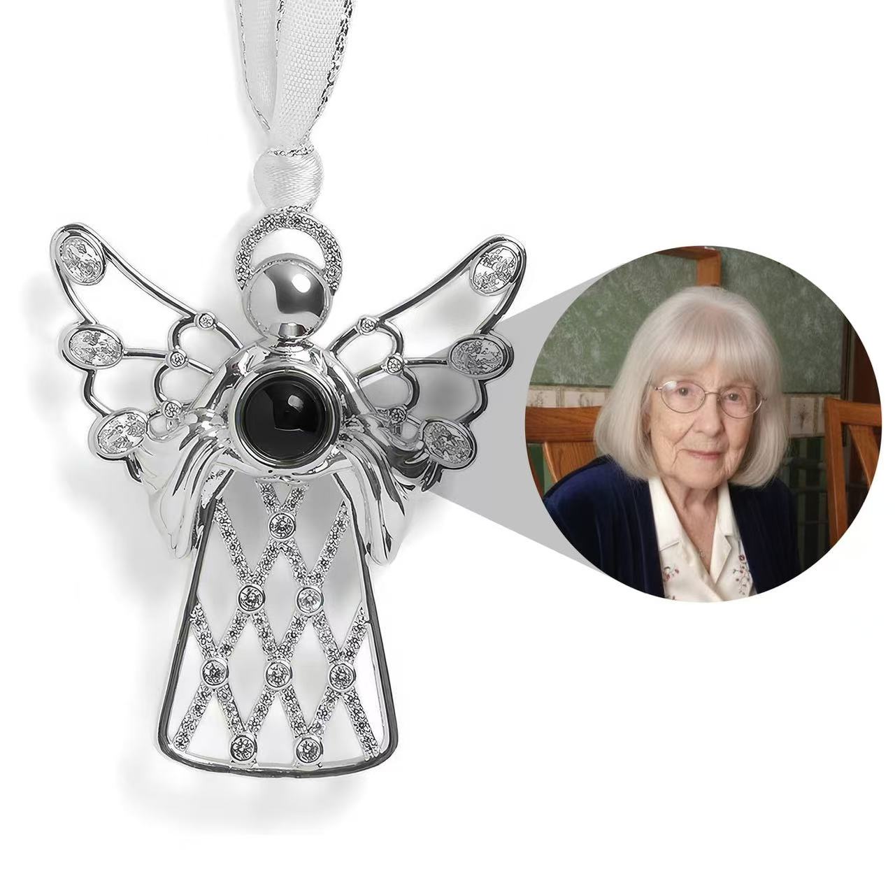 Personalized Photo Projection Ornament | Angel, Bird, Snowflake Christmas Tree Hanging Decor, Memorial Gift