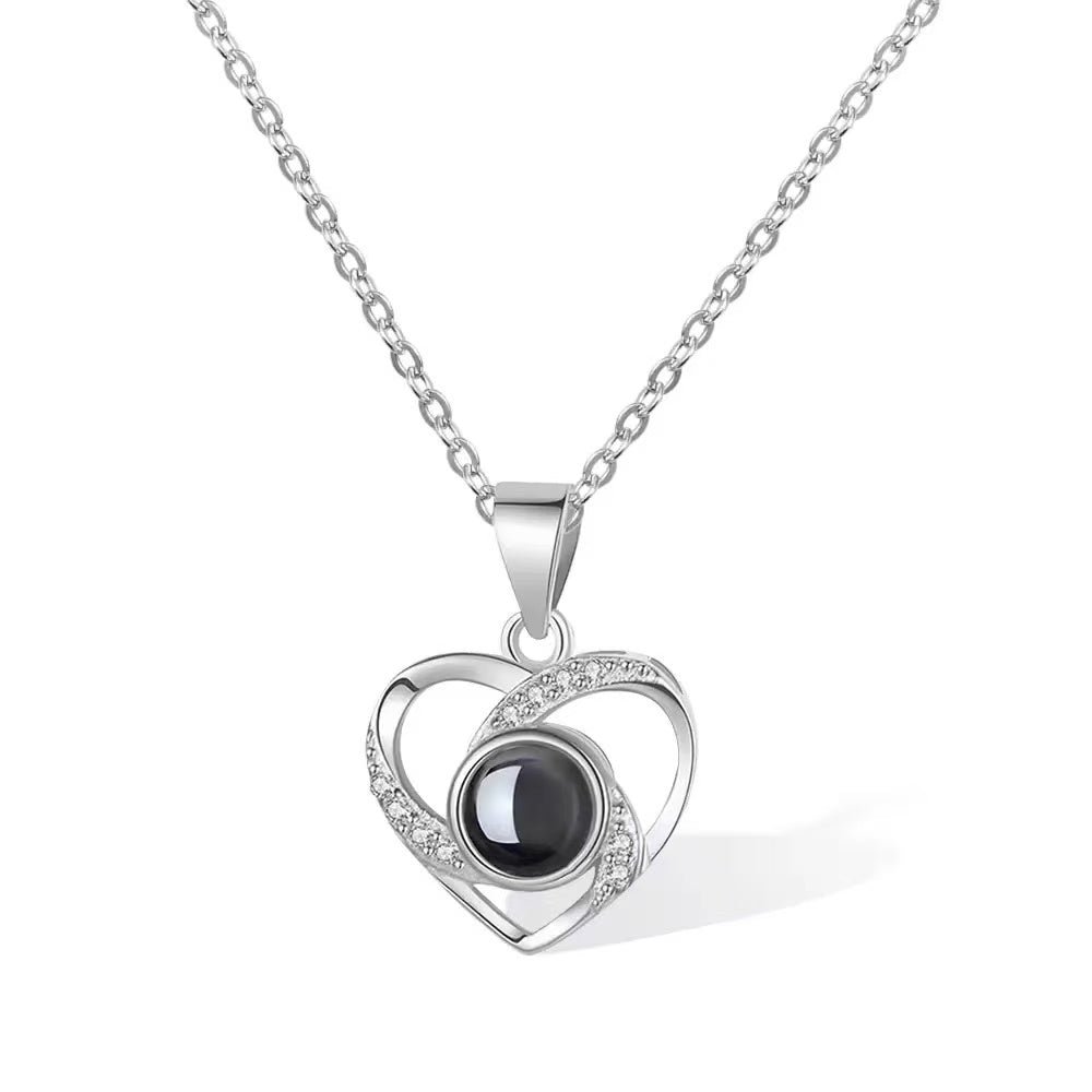 Custom Photo Projection Necklace, Personalized Hidden Picture Heart Pendant Gift for Mom Wife Girlfriend Anniversary Birthday