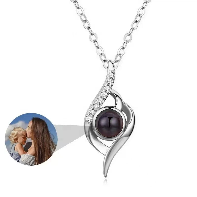 feather style custom photo projection necklace with hidden image