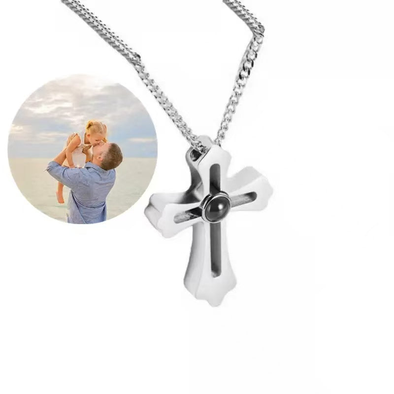 Custom Cross Photo Projection Necklace – Personalized Memorial Gift of Faith & Memory