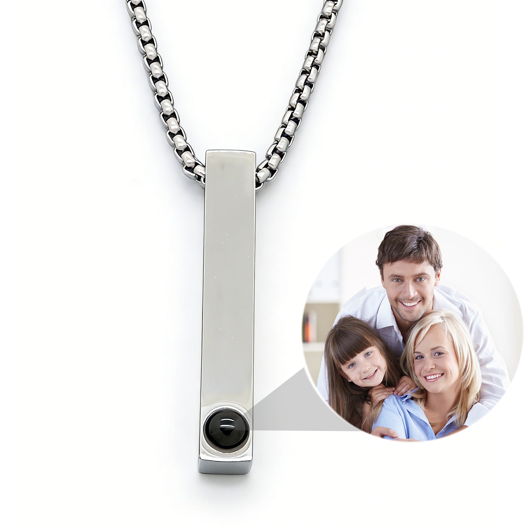 Minimalist Vertical Bar Photo Projection Necklace – Personalized Memorial Gift