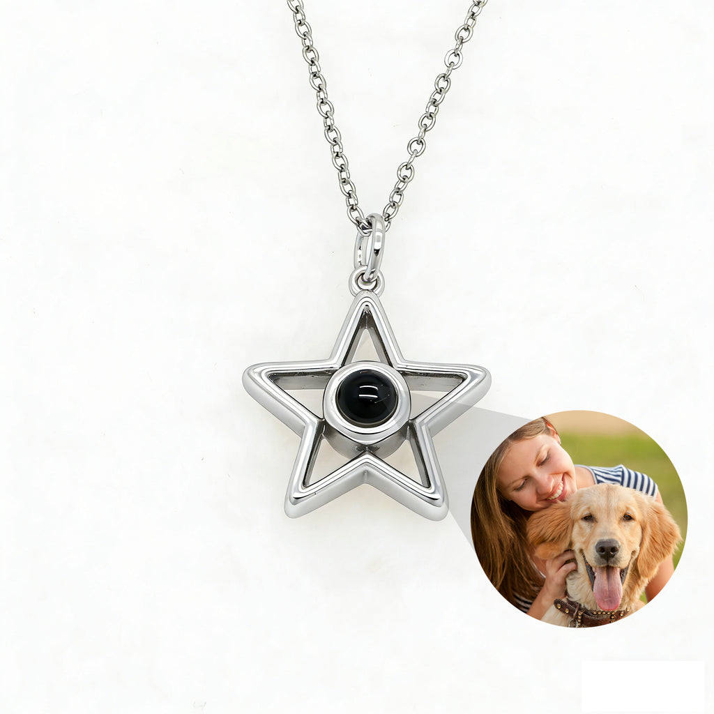 Custom Hollow Star Photo Projection Necklace – Personalized Celestial Memorial Gift