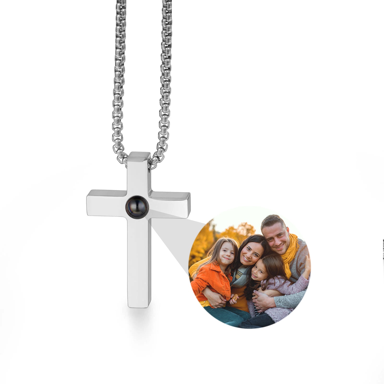 Custom Minimalist Cross Photo Projection Necklace – Faith & Memorial Gift