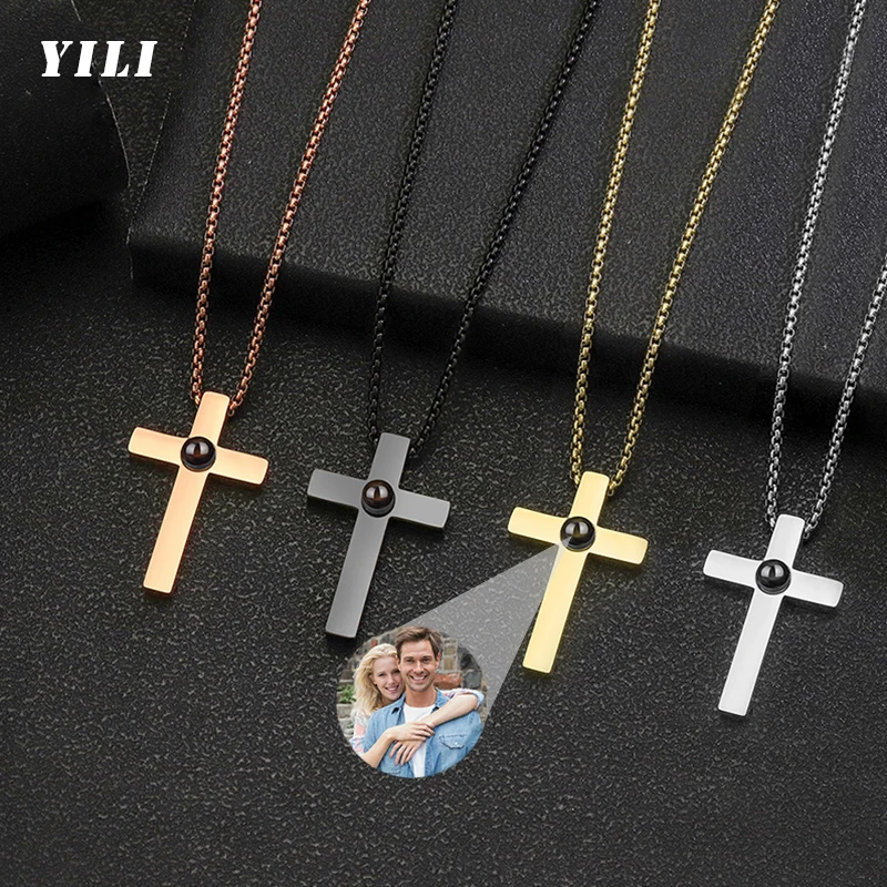 Custom Minimalist Cross Photo Projection Necklace – Faith & Memorial Gift