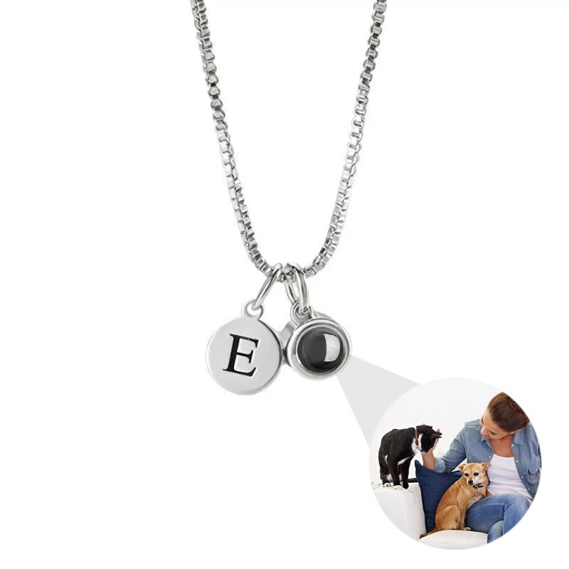 Custom Initial Disc Photo Projection Necklace – Personalized Letter Memorial Gift