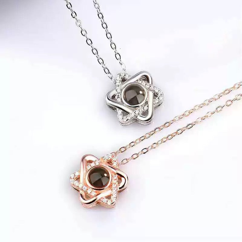 Custom Hexagram Star Photo Projection Necklace – 100 Languages I Love You Personalized Memorial Gift
