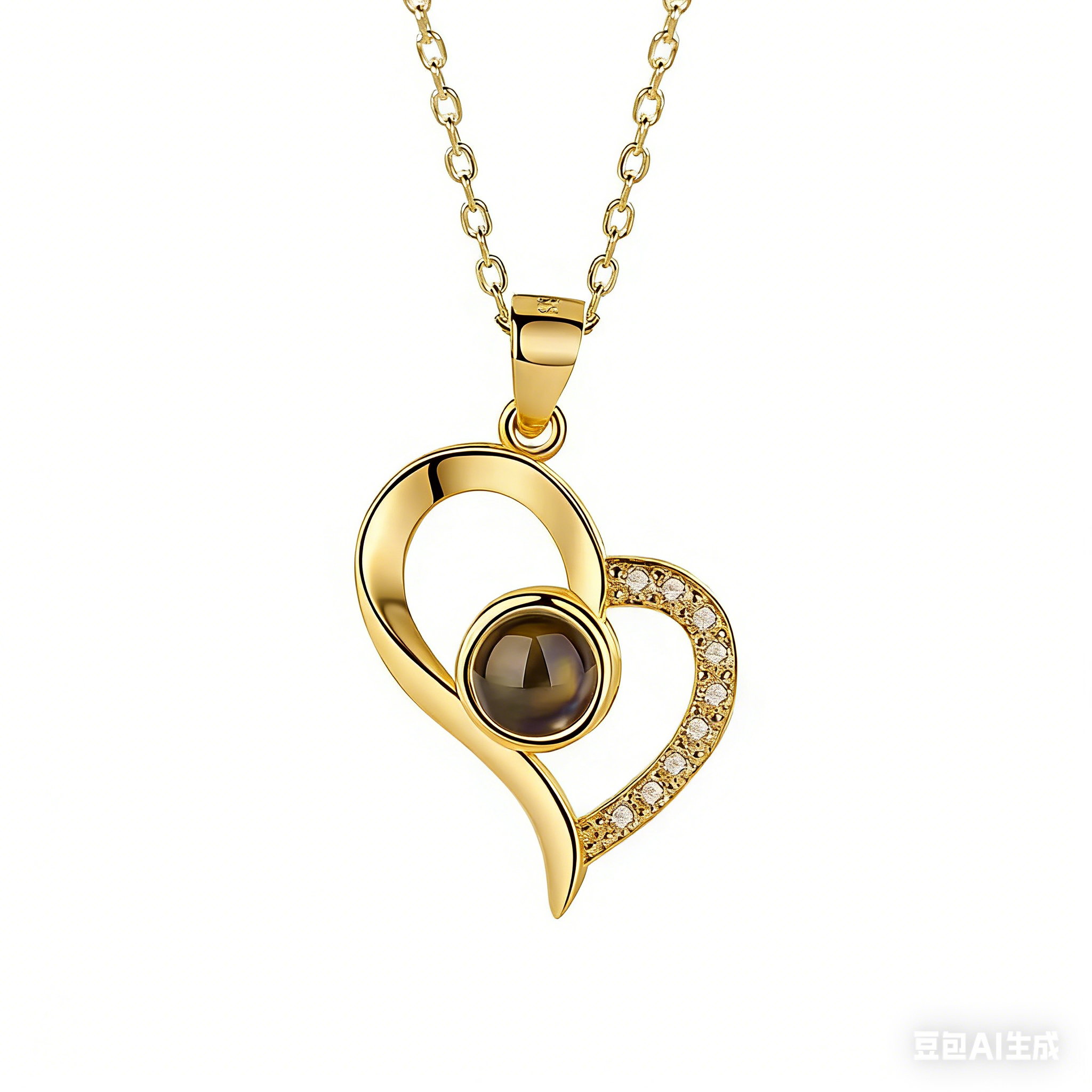 custom-photo-projection-double-heart-necklace-gold