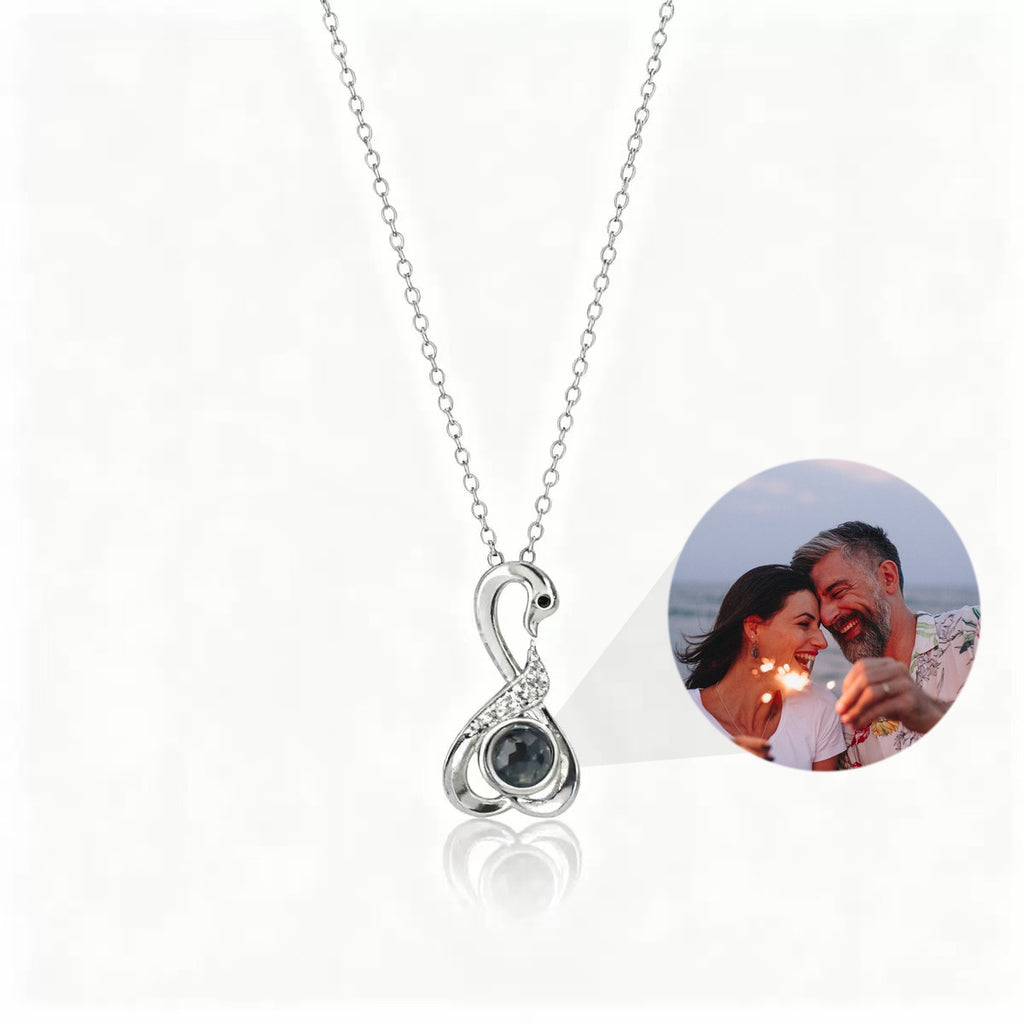 Custom Photo Projection Swan Necklace - Personalized Memorial Gift