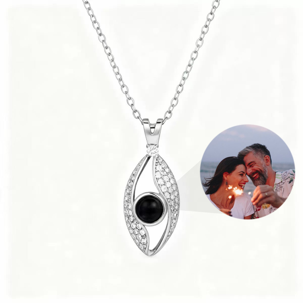 Custom Marquise Leaf Photo Projection Necklace – Personalized Hidden Picture Gift for Her