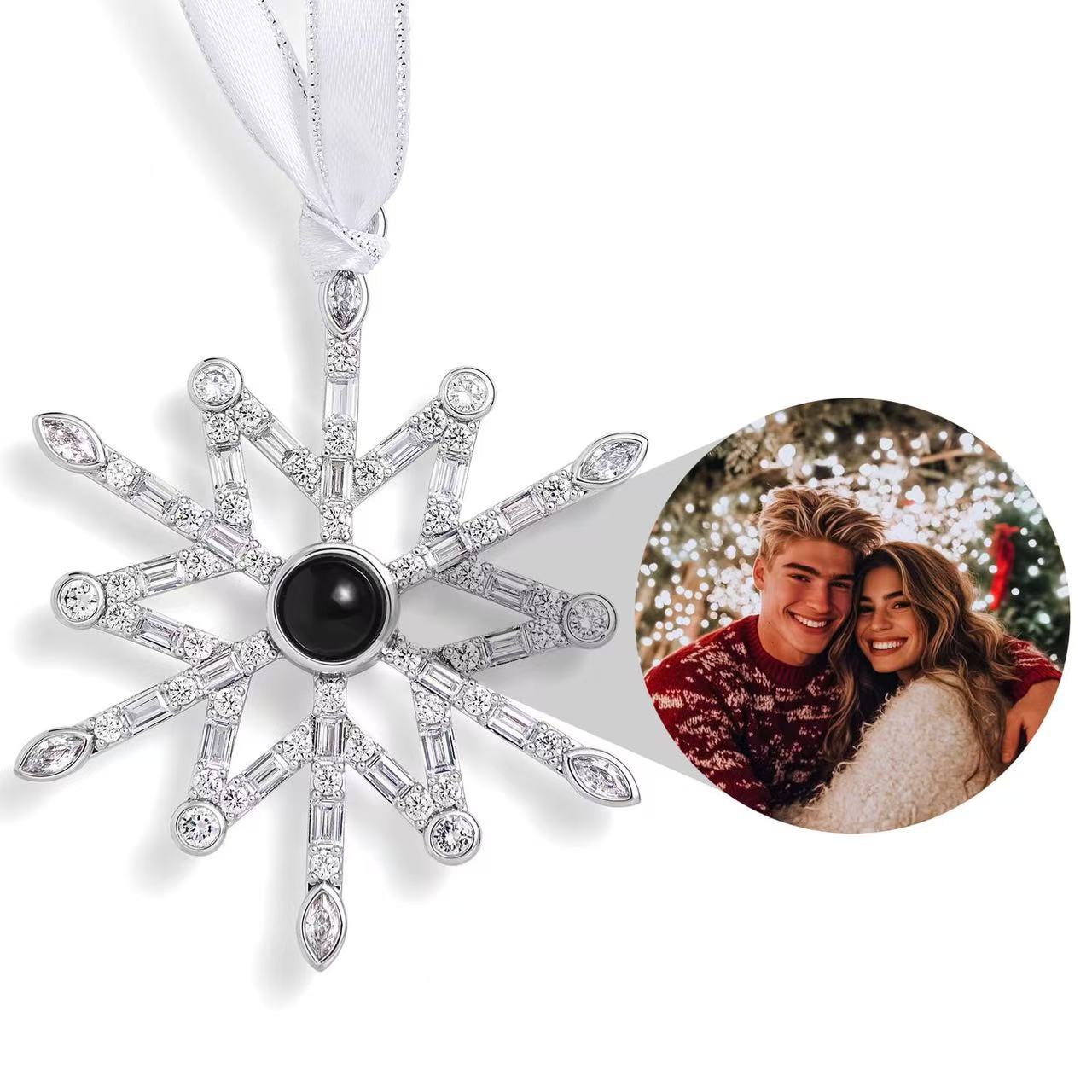 Personalized Photo Projection Ornament | Angel, Bird, Snowflake Christmas Tree Hanging Decor, Memorial Gift
