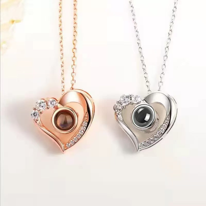Custom Diamond Heart Photo Projection Necklace – Romantic Personalized Memorial Gift