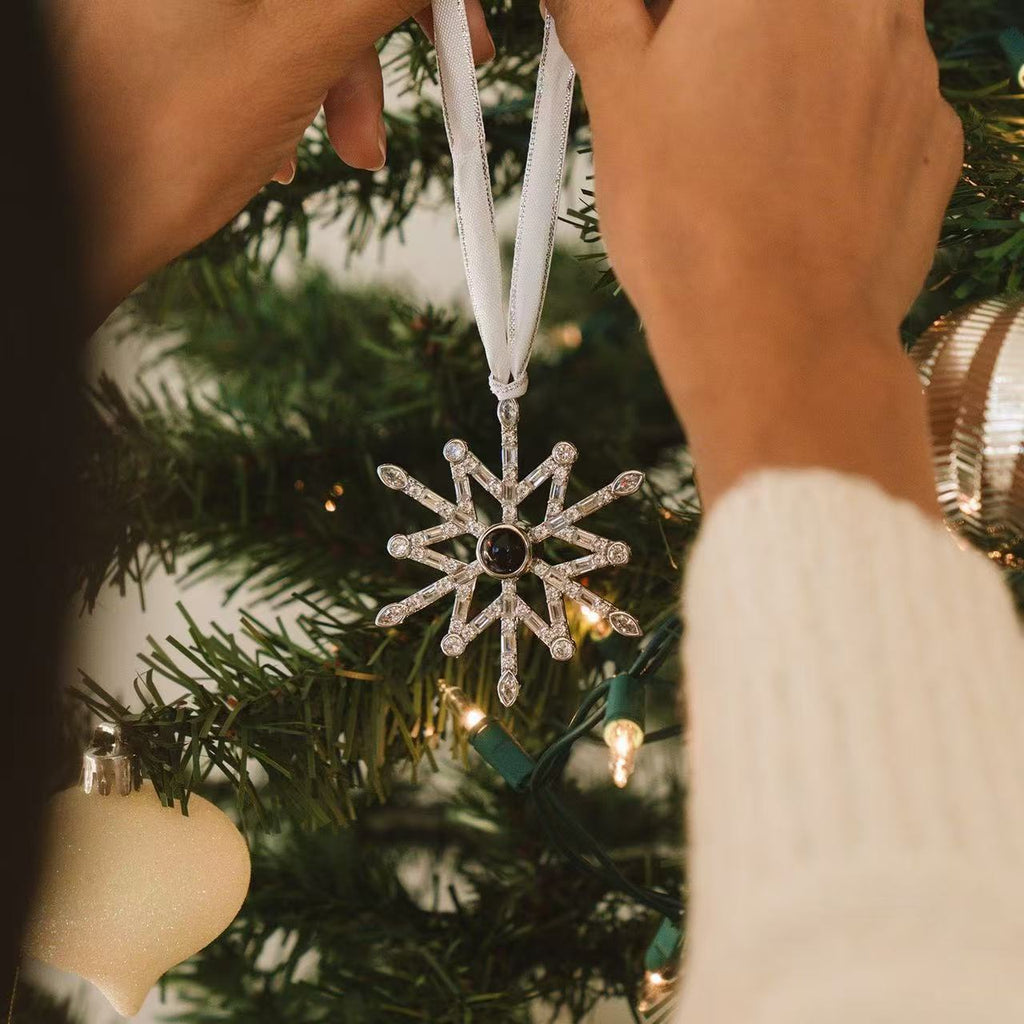 Nordic Snowflake Photo Projection Ornament - Custom Photo Personalized Christmas Tree Decor