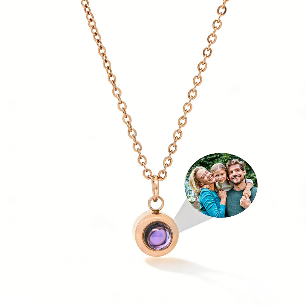 Minimalist Round Custom Photo Projection Necklace – Personalized Memorial Gift