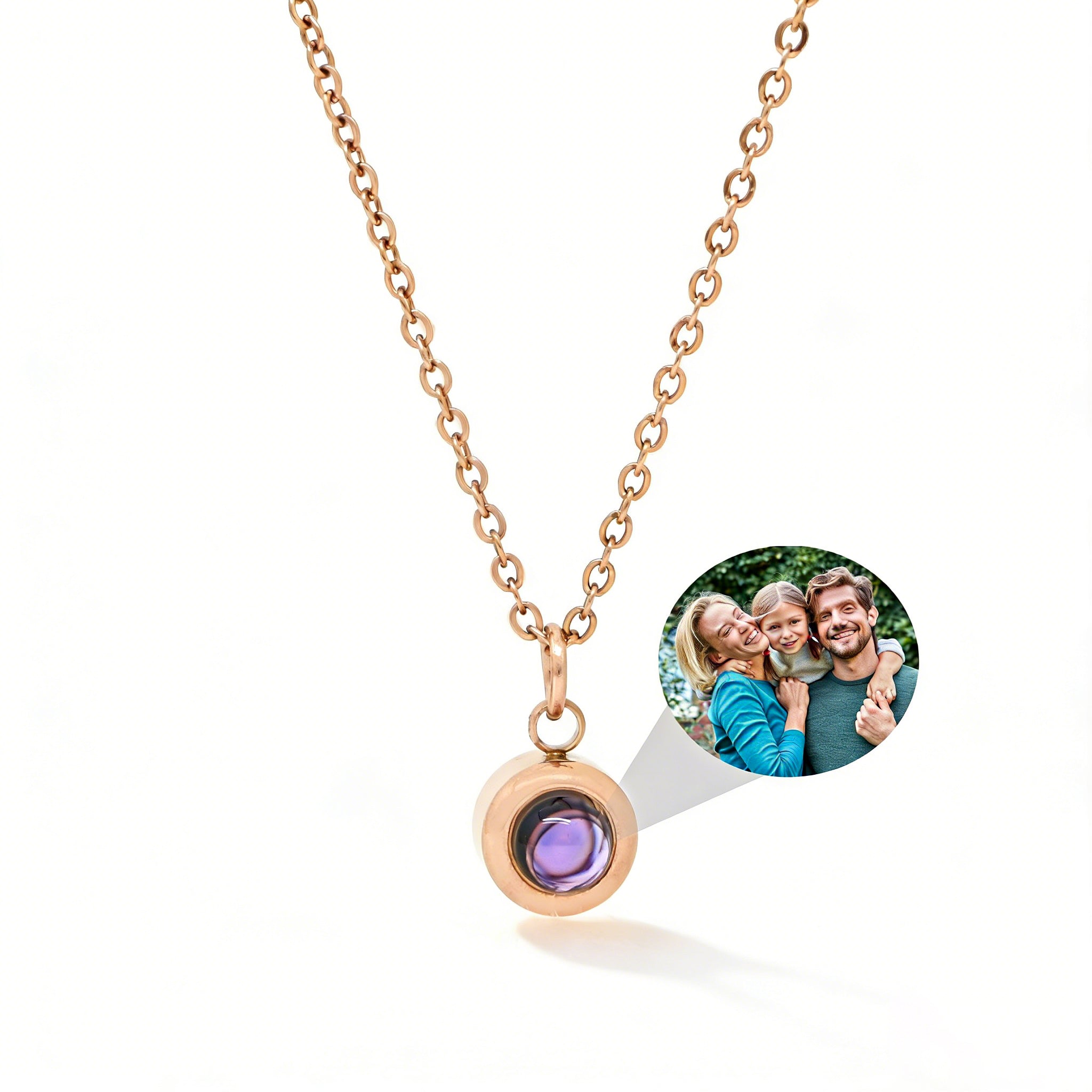 Minimalist Round Custom Photo Projection Necklace – Personalized Memorial Gift
