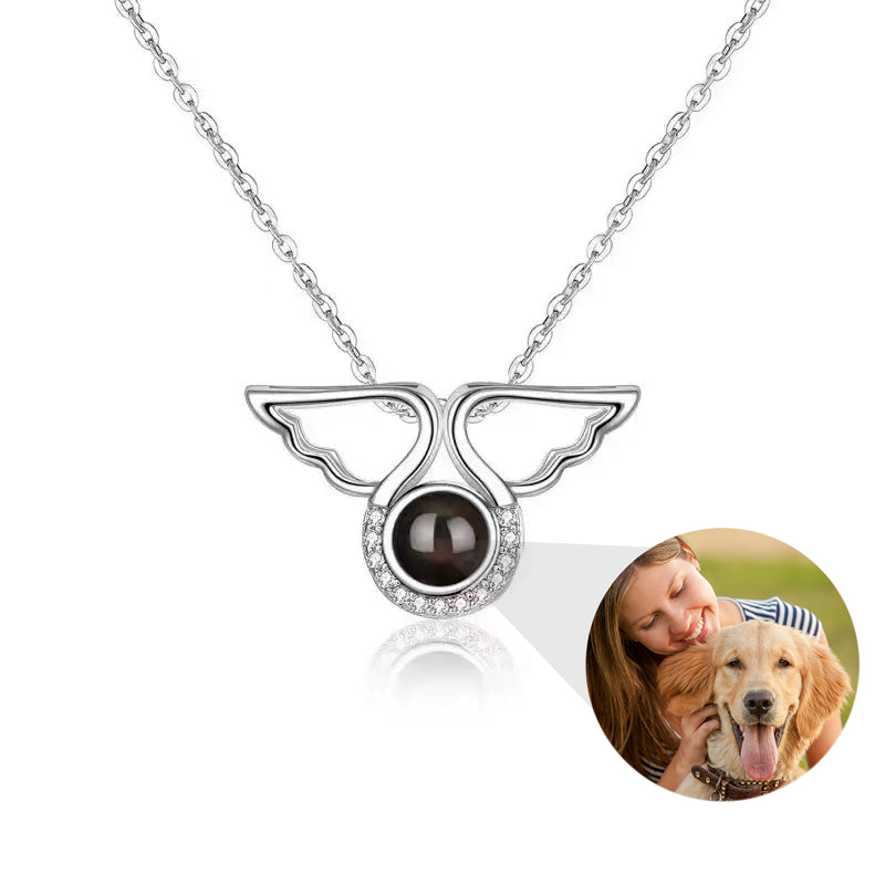 Custom Mini Angel Wings Photo Projection Necklace – 100 Languages I Love You  Gift