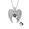 Custom Diamond Angel Wings Photo Projection Necklace – Guardian & Memorial Gift