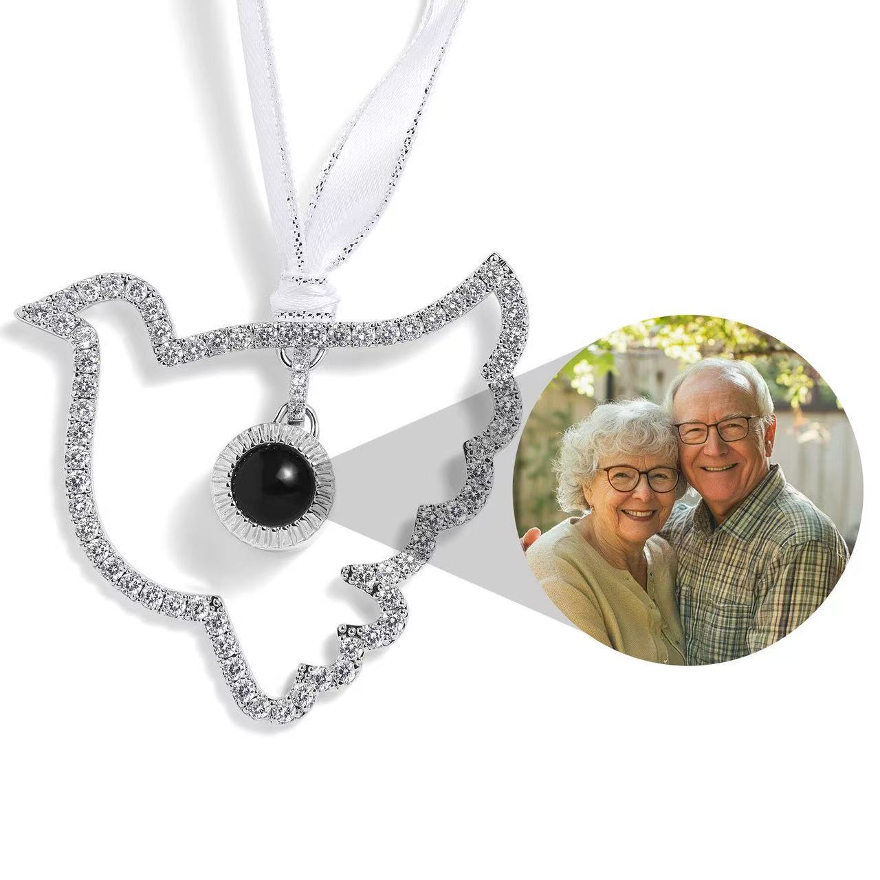 Personalized Photo Projection Ornament | Angel, Bird, Snowflake Christmas Tree Hanging Decor, Memorial Gift