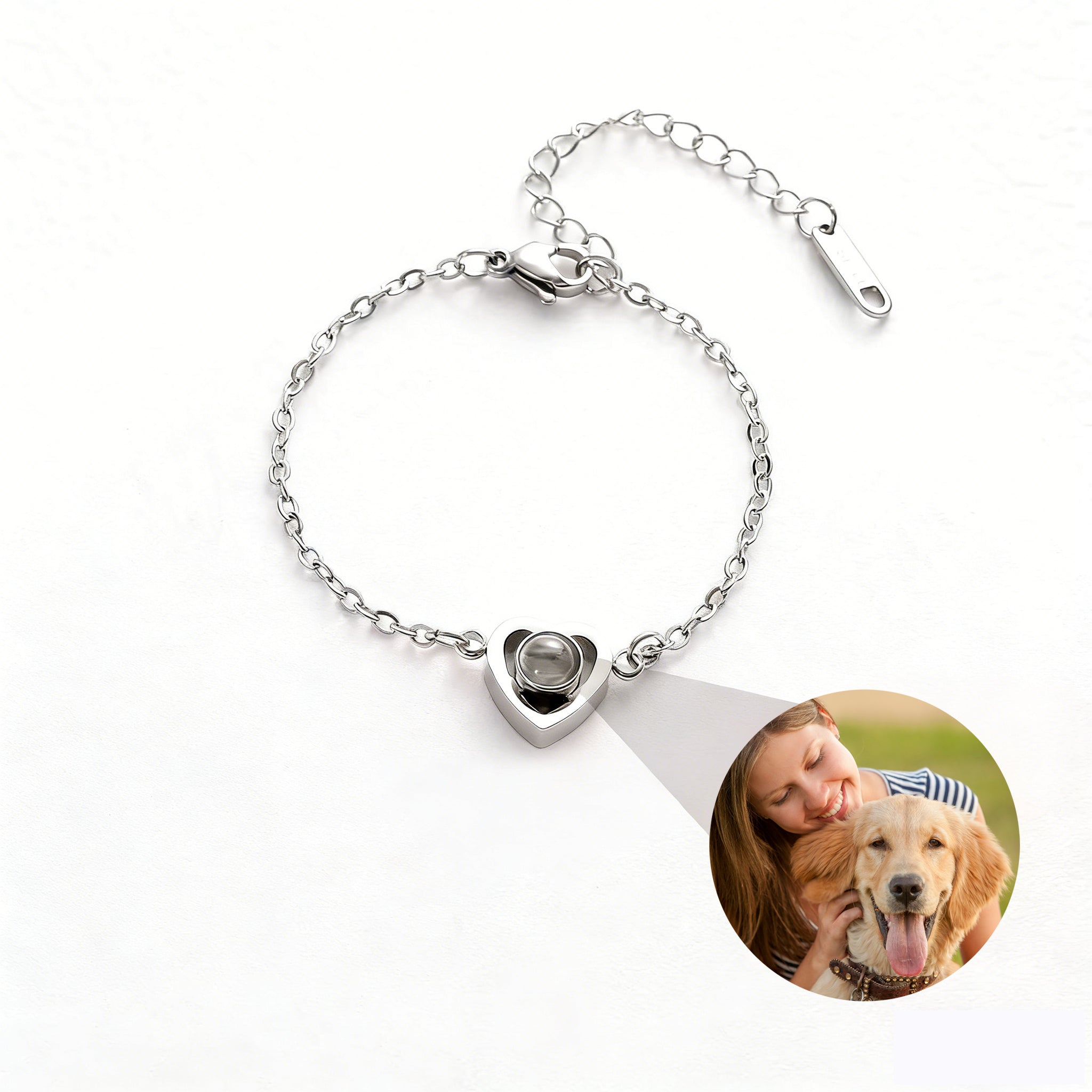 Custom Photo Projection Bracelet - Heart Style, Personalized Memorial Jewelry, 100 Languages I Love You